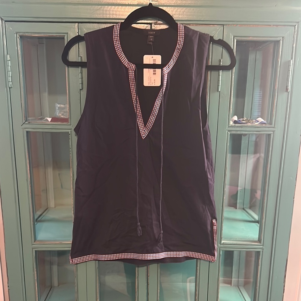 J. Crew Navy Sleeveless Top with Red Trim